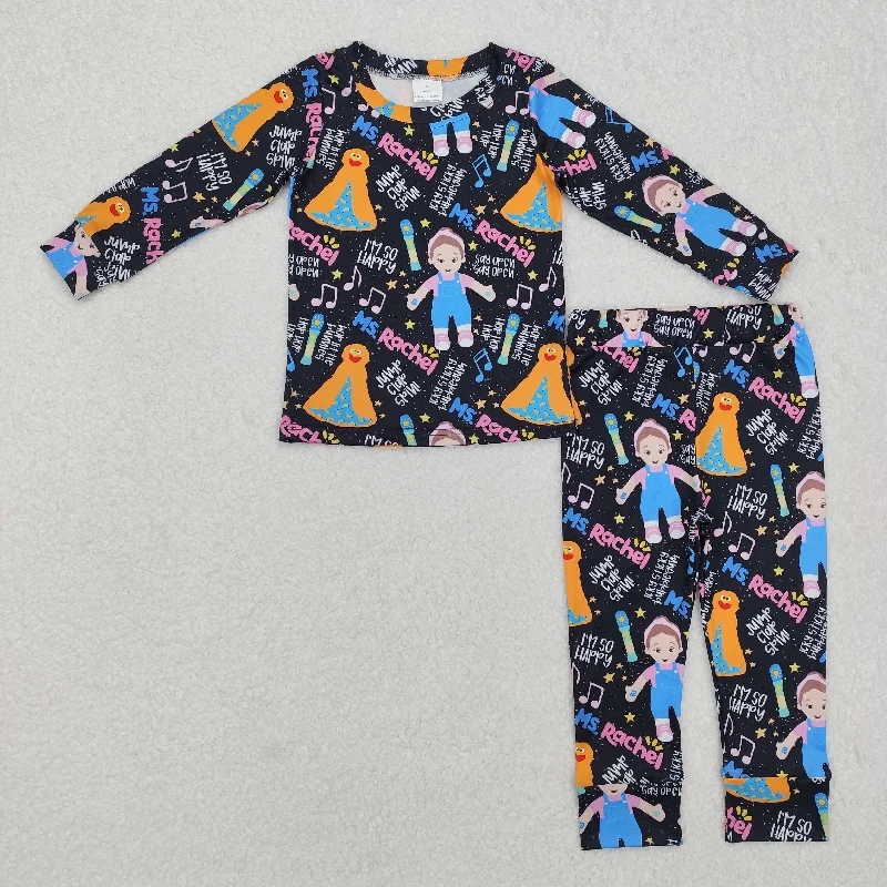 GLP2271 Navy Blue long sleeve top pants outfit with Cartoon Pattern Baby girl Boutique Pajamas  RTS 202412 Earthy Men's Sustainable 