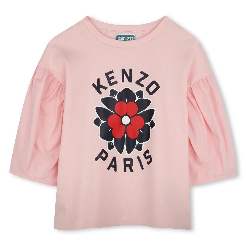 K61070-GIRLS TOP WITH BRANDED FLOWER PRINT-ENGLISH ROSE Gym