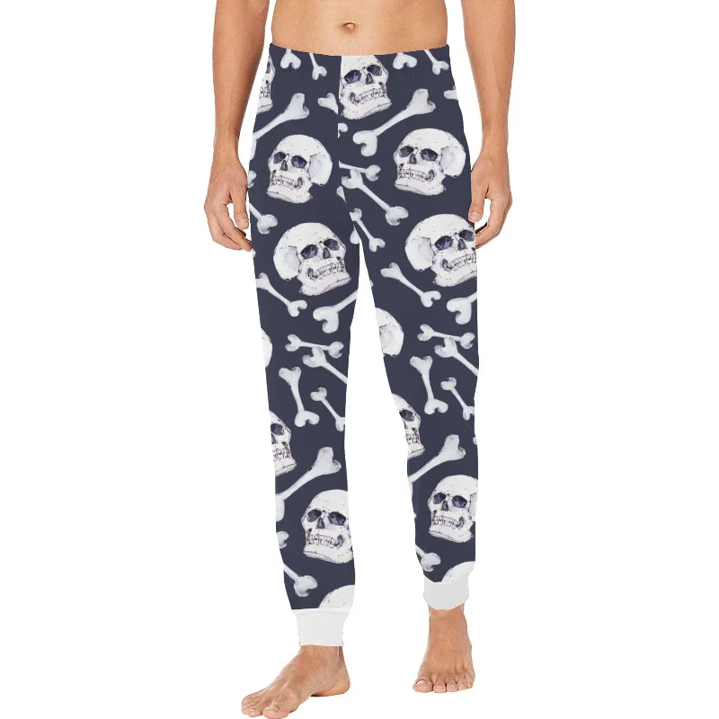 Blue White Skulls Men's Pajama Pants Trendy Men's Oversized