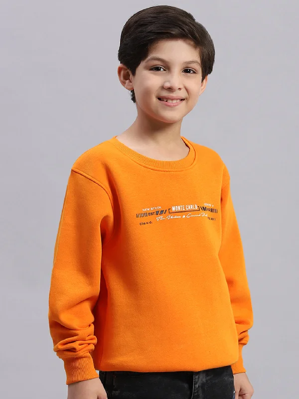 Boys Orange Printed Round Neck Full Sleeve Sweatshirt Youthful Men's Anime