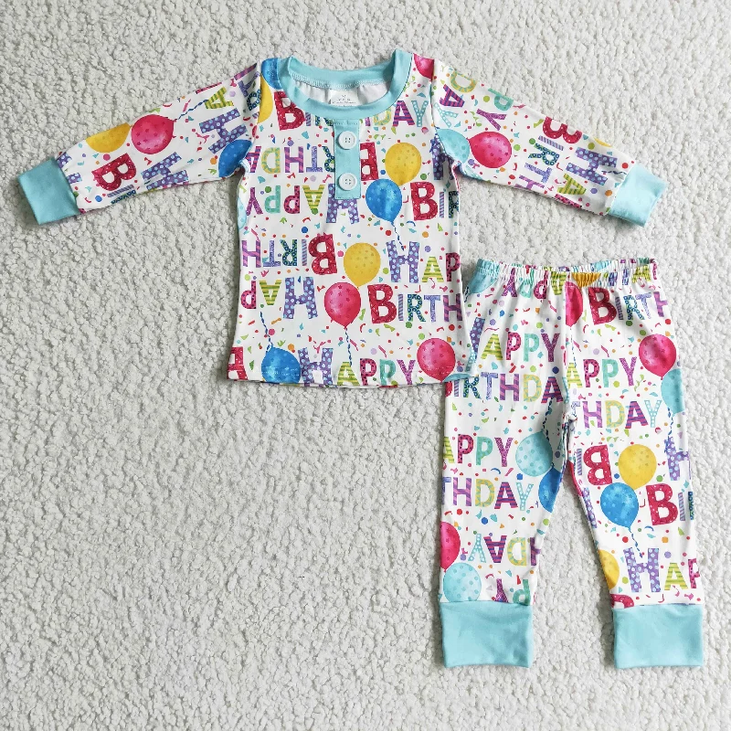 BLP0142 Happy Birthday Blue Bulloon Boys Long Sleeve Pants Outfits Pajamas Hip Men's Urban