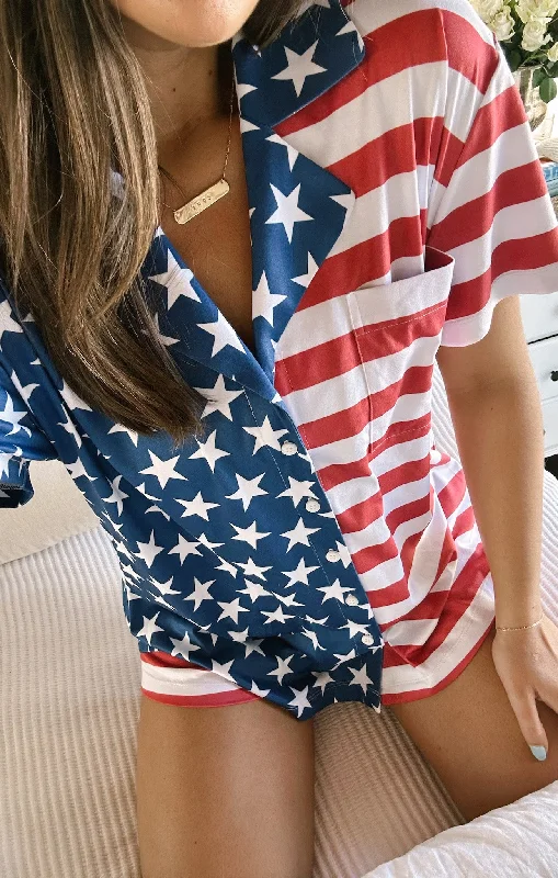 Sunday Morning PJ Set ~ American Flag Print Confident Men's High