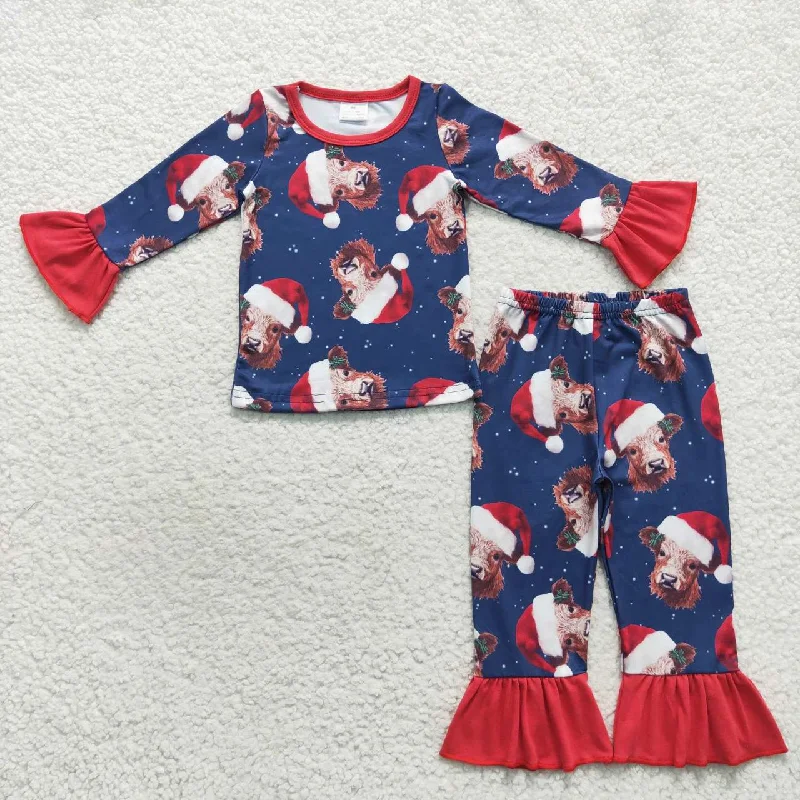 GLP0698 Christmas Red Cow Girls Long Sleeve Pants Outfits Pajamas Masculine Men's Thick