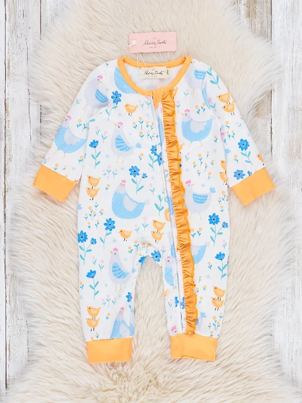 Golden Chickadee Ruffle Sleeper Pajamas Organic