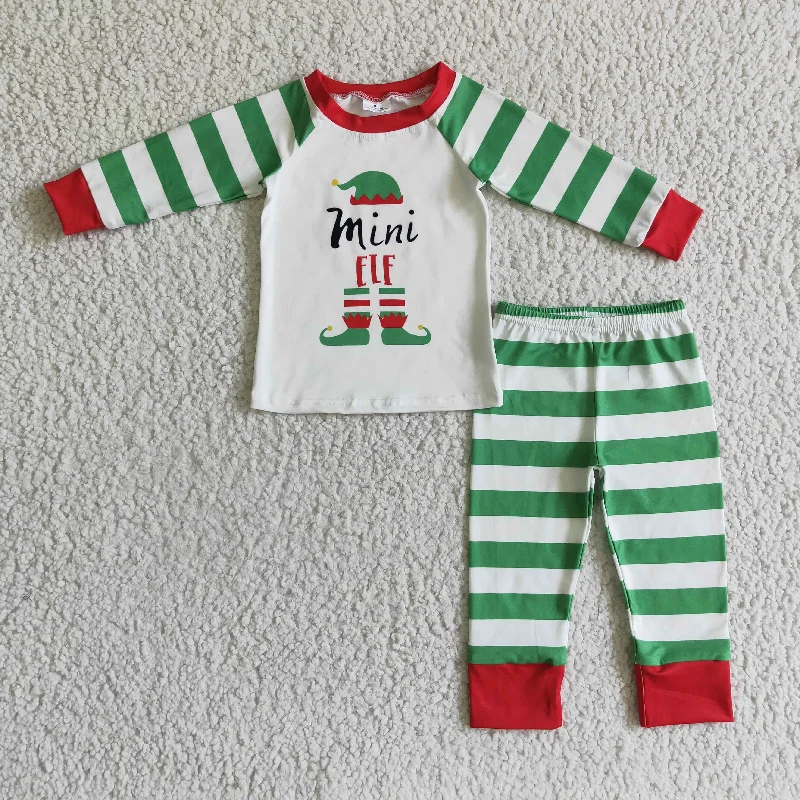 promotion Family Kids BLP0066 Mini Christmas Green Stripes Red Santa Cartoon Boys Long Sleeve Pants Outfits Pajamas Athletic Men's Compression