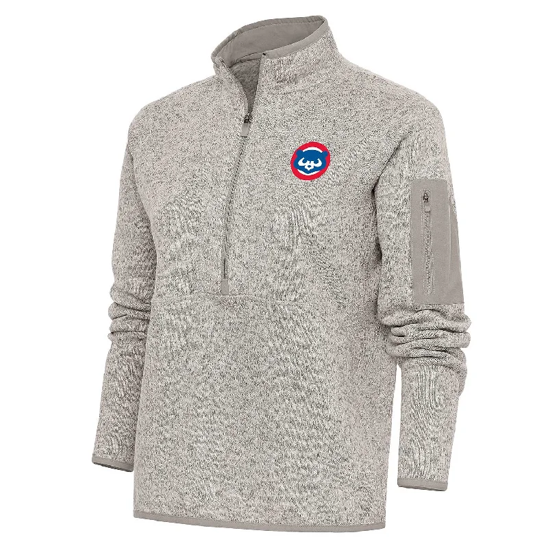 Chicago Cubs Women's Oatmeal 1984 Fortune 1/4-Zip Sweatshirt Masculine Men's Thick