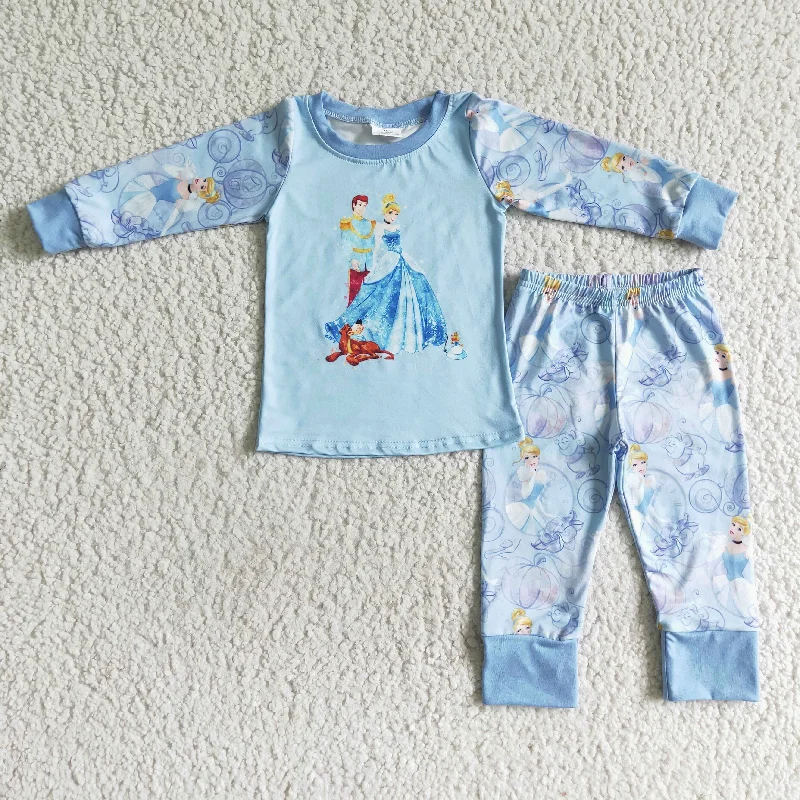 Clearance 6 A1-2 Blue Princess Cartoon Girls Long Sleeve Pajamas Cozy Men's Sherpa