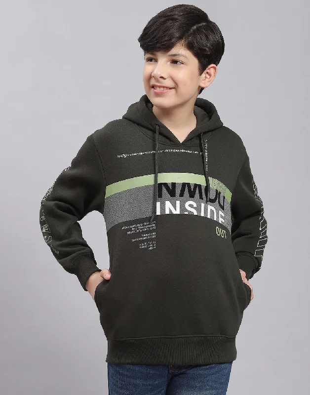 Boys Olive Printed Hooded Full Sleeve Sweatshirt Sporty Men's Tennis