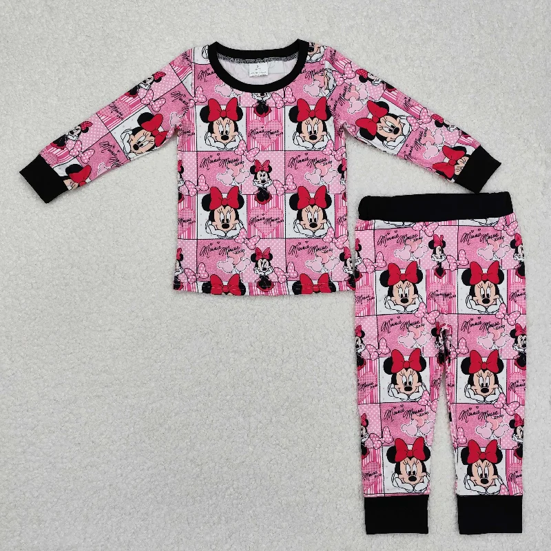 GLP2280 Girls outfits Rose Red Black cartoon Minnie Mouse pajamas Long Sleeve Top Pants RTS 202412 Sophisticated Men's 